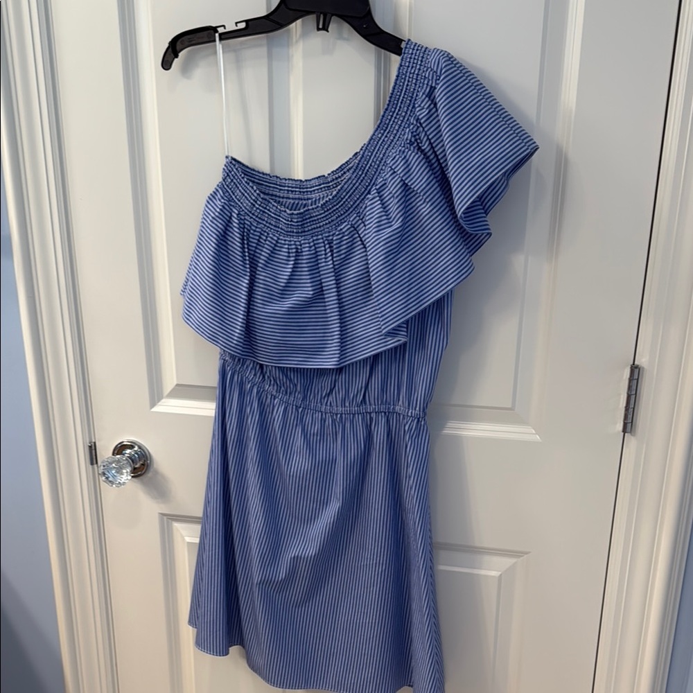 Parker Blue Striped One-Shoulder Dress